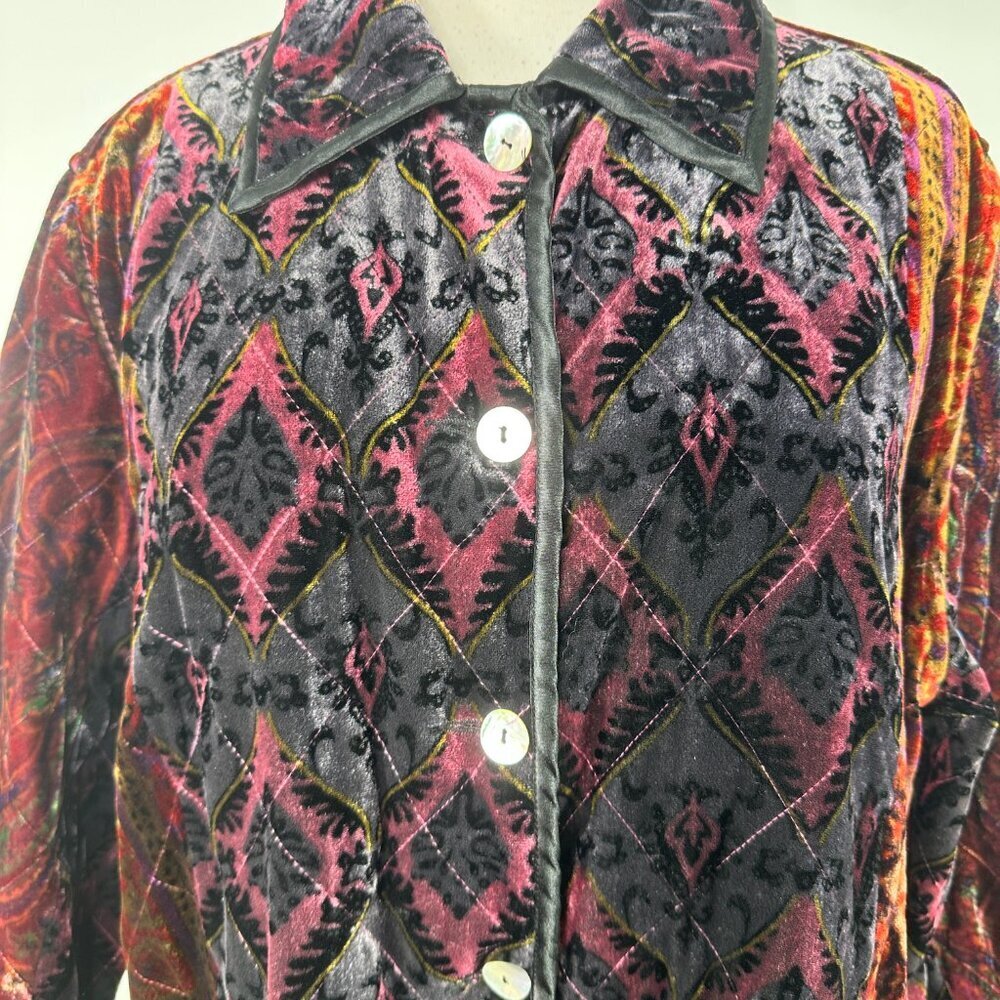 COLDWATER CREEK Velvet Blazer Floral Button Dark Romantic Holiday Boho PXL - Picture 2 of 13
